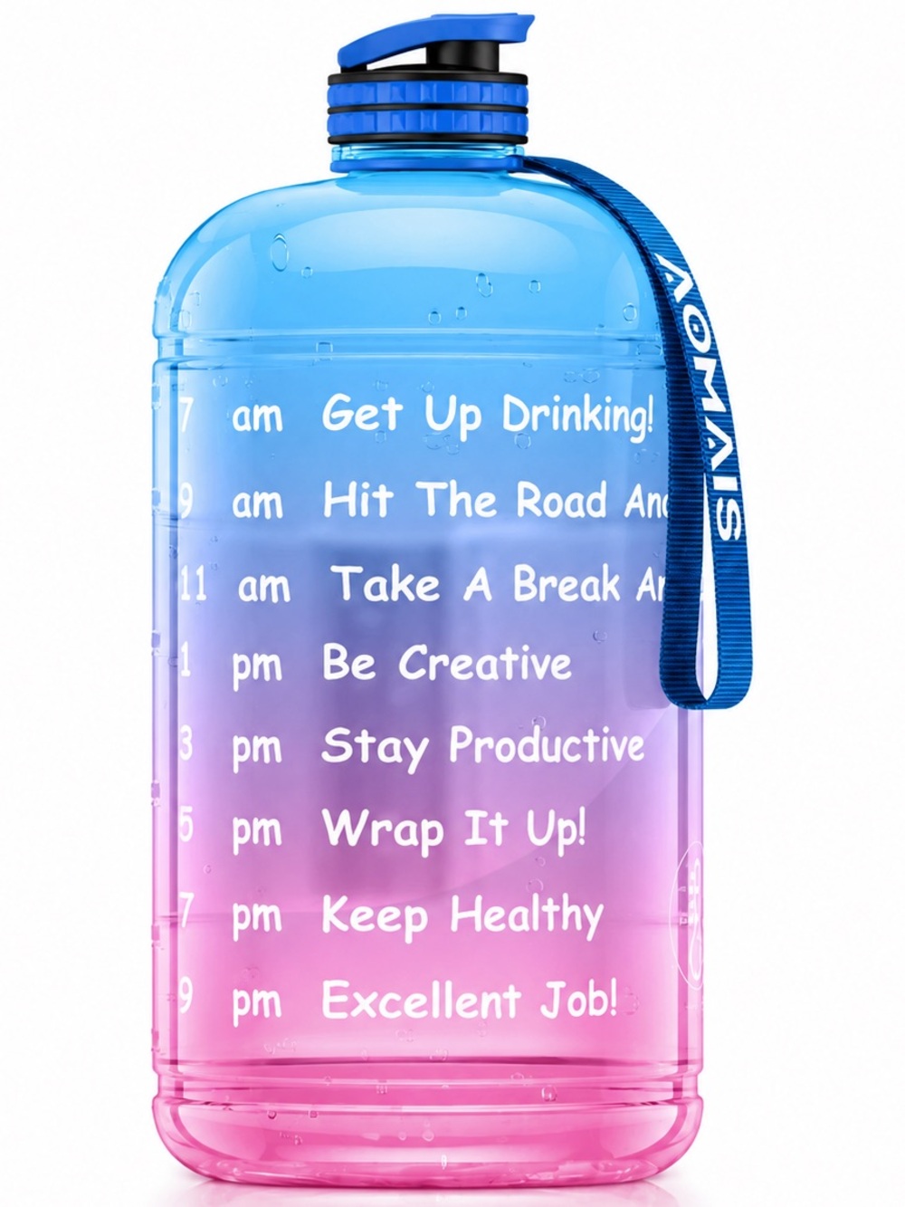NEW AOMAIS Pink & Blue 1 Gallon Motivational Time Marker Water Bottle 128 oz.